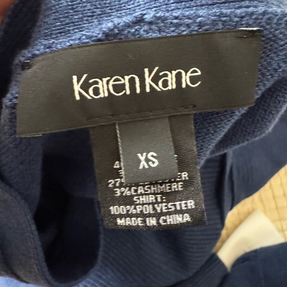 KAREN KANE Cashmere Blend Mixed Media Twofer Layered Look Sweater in Blue NWT - Picture 7 of 12